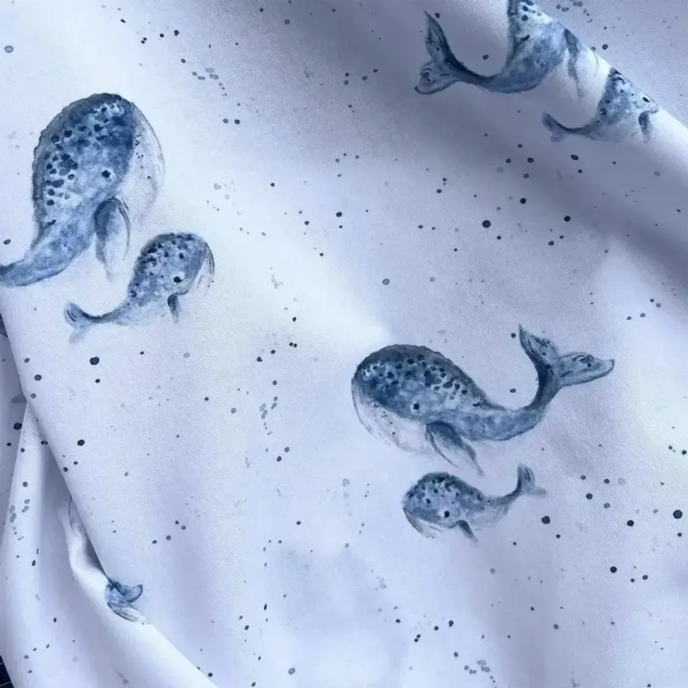 Fabrics - Cotton fabric Oeko Tex - Les Baleines Bleues - POP ET SES FRÈRES