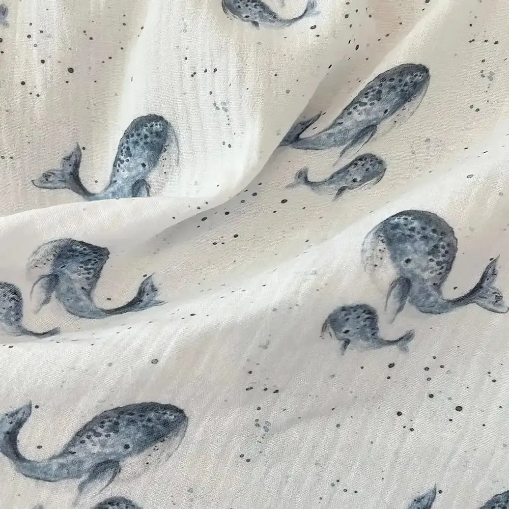 Fabrics - Muslim cotton fabric - Les Baleines Bleues - POP ET SES FRÈRES