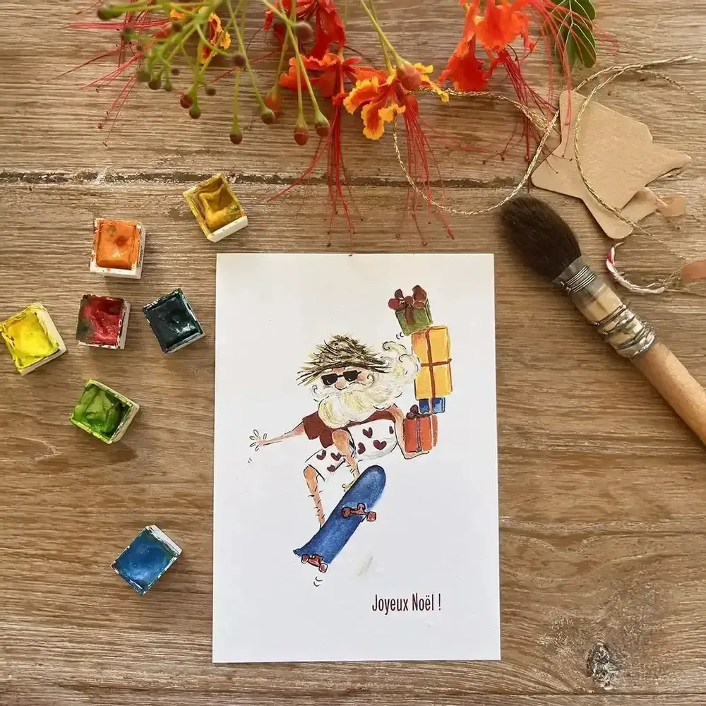Card shop - Xmas postcard - Père Noël À Skate - POP ET SES FRÈRES