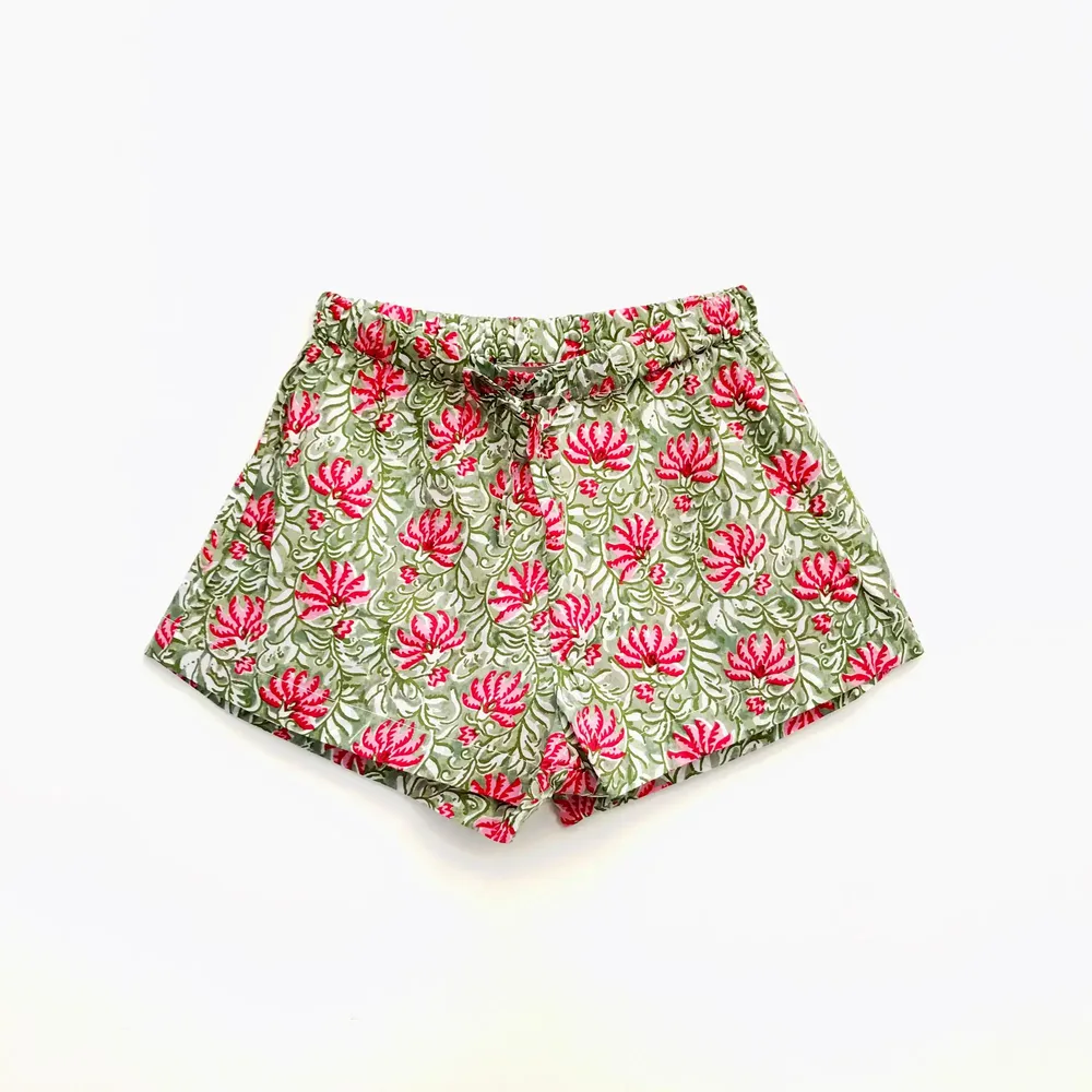 Vêtements de nuit - Shorts de nuit : vert et rose Jaipur - LIME TREE DESIGN