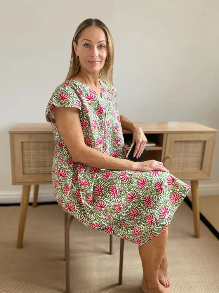 Sleepwear - Audrey Shift: Jaipur Green/Pink - LIME TREE DESIGN