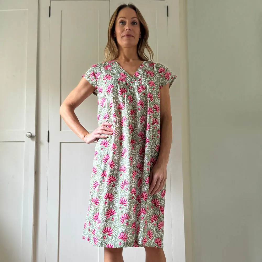 Sleepwear - Audrey Shift: Jaipur Green/Pink - LIME TREE DESIGN