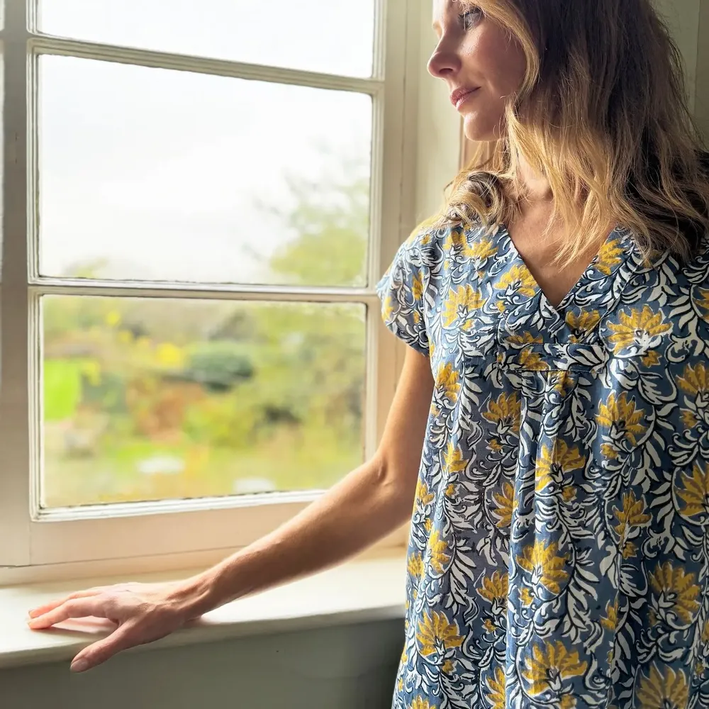 Sleepwear - Audrey Nightie: Jaipur Blue/Yellow - LIME TREE DESIGN