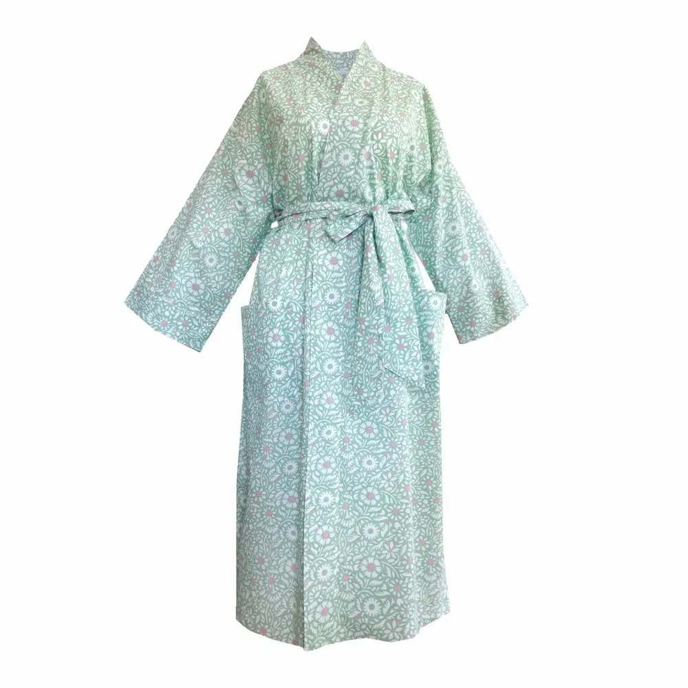 Vêtements de nuit - Kimono long en coton - Flora Pastel - LIME TREE DESIGN