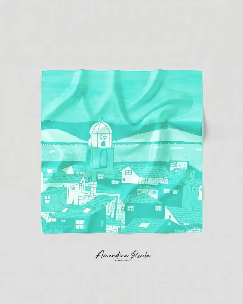 Scarves - SILK SCARF - ICONIC SAINT-TROPEZ - Acidic Turquoise - CREATIVE ARTIST
