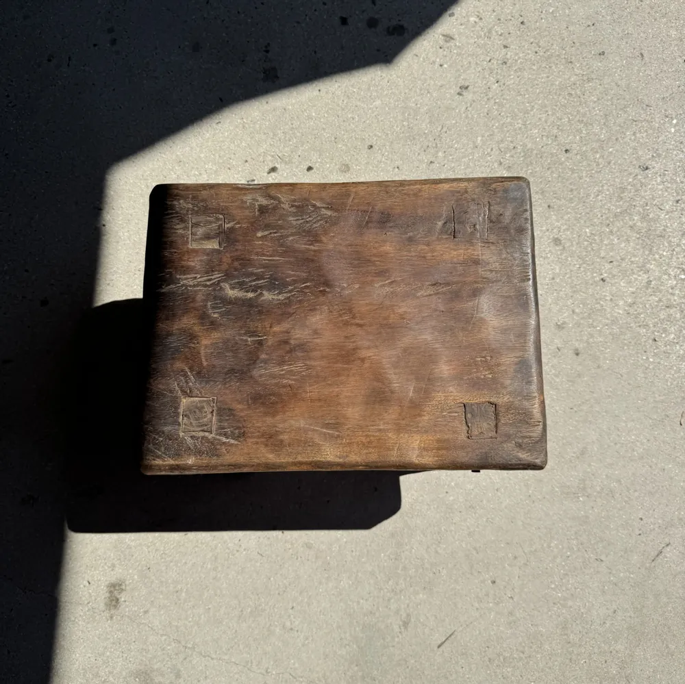 Stools - Small stool, wabi-sabi rectangular solid teak side stool - OFFICE OBJETS