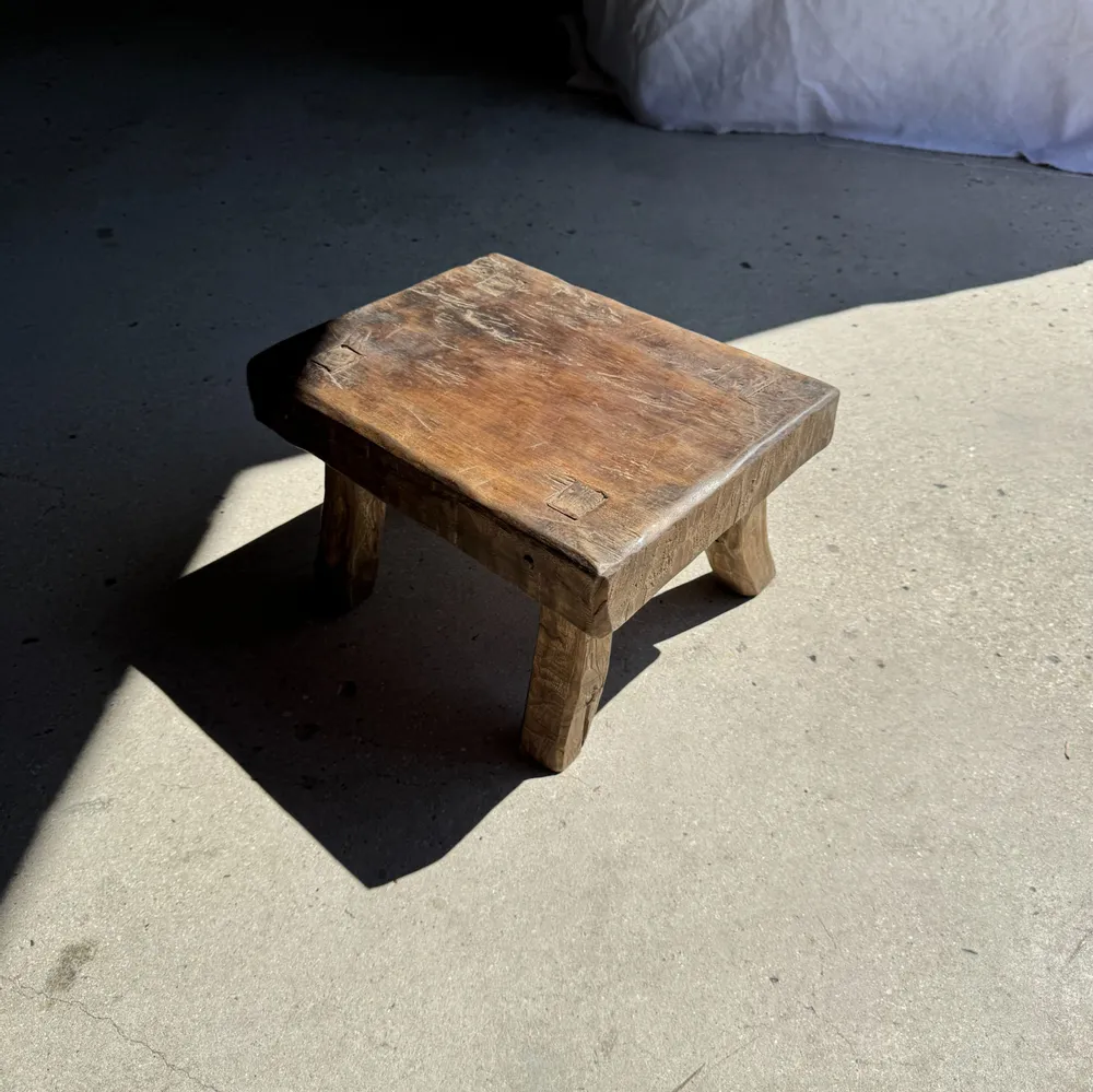 Stools - Small stool, wabi-sabi rectangular solid teak side stool - OFFICE OBJETS