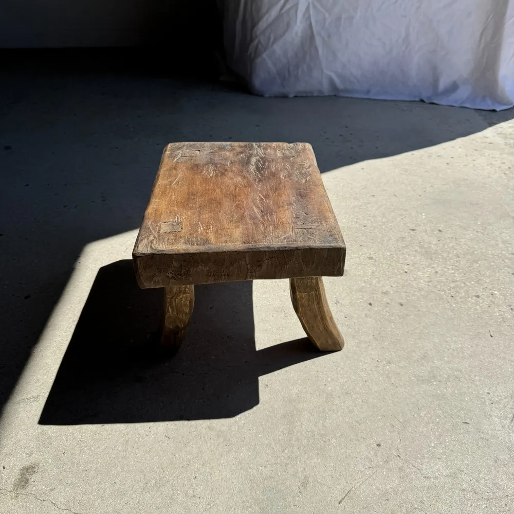 Stools - Small stool, wabi-sabi rectangular solid teak side stool - OFFICE OBJETS