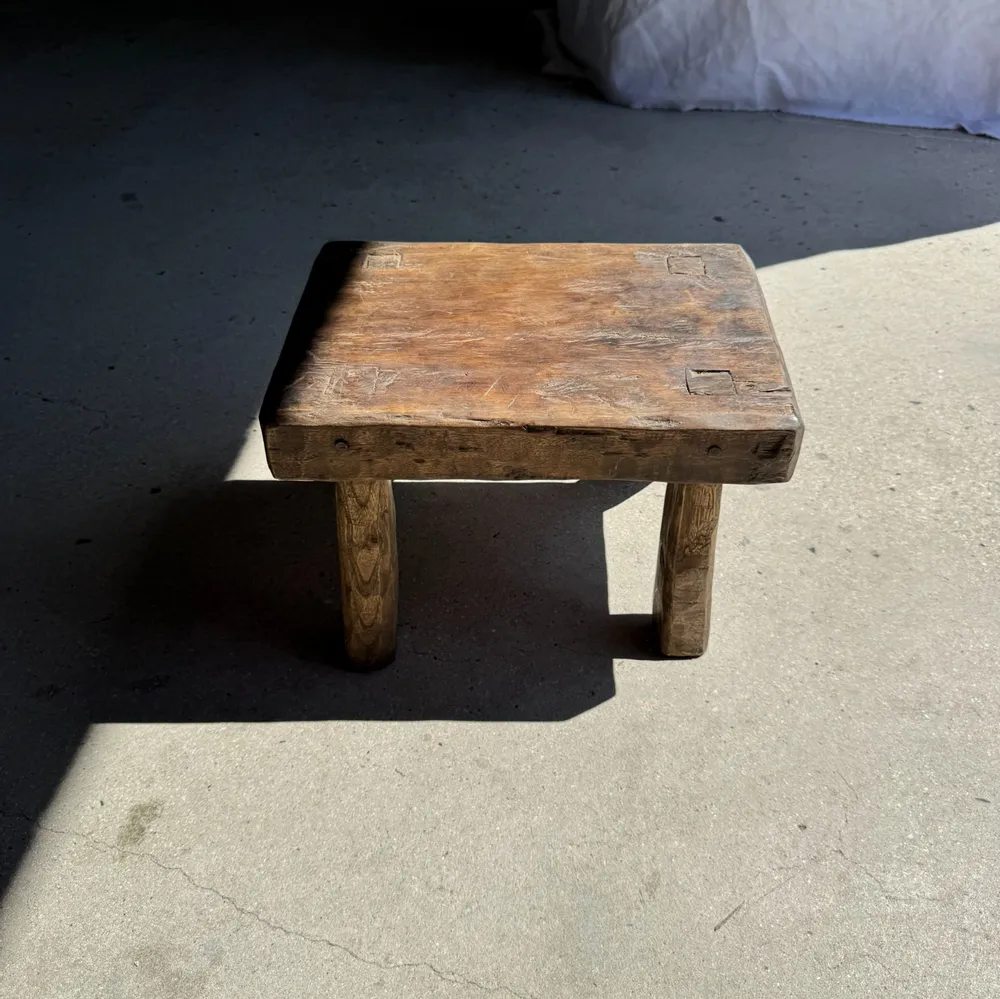 Stools - Small stool, wabi-sabi rectangular solid teak side stool - OFFICE OBJETS
