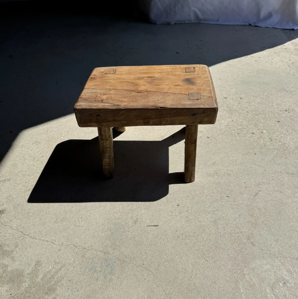 Stools - Small stool, wabi-sabi rectangular solid teak side stool - OFFICE OBJETS