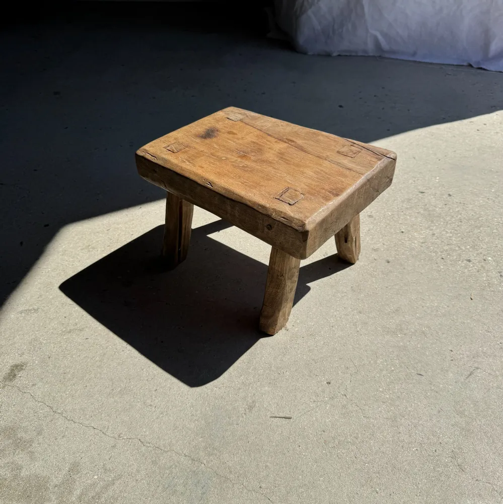 Stools - Small stool, wabi-sabi rectangular solid teak side stool - OFFICE OBJETS
