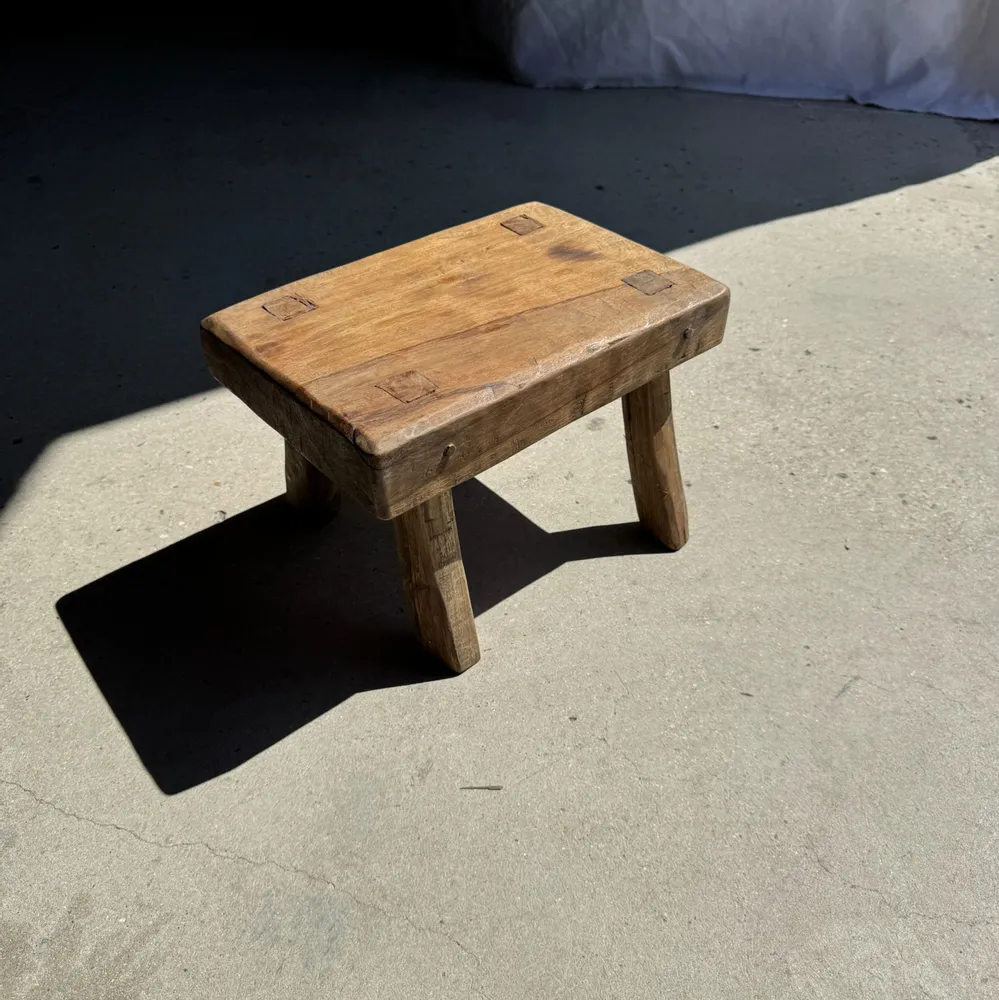 Stools - Small stool, wabi-sabi rectangular solid teak side stool - OFFICE OBJETS