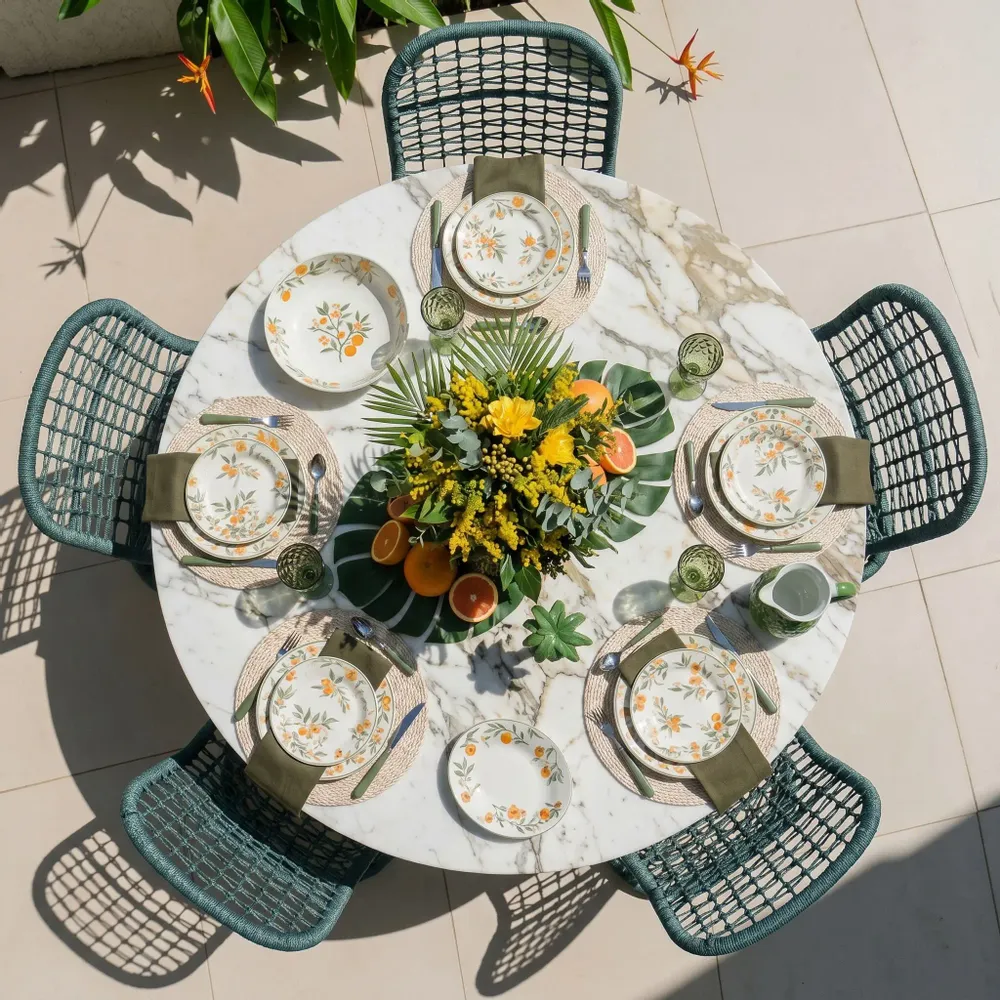 Tables de jardin - Table à manger - 120X120X75cm - Ocel - Marbre Calacatta Oro - STONE VALLEY