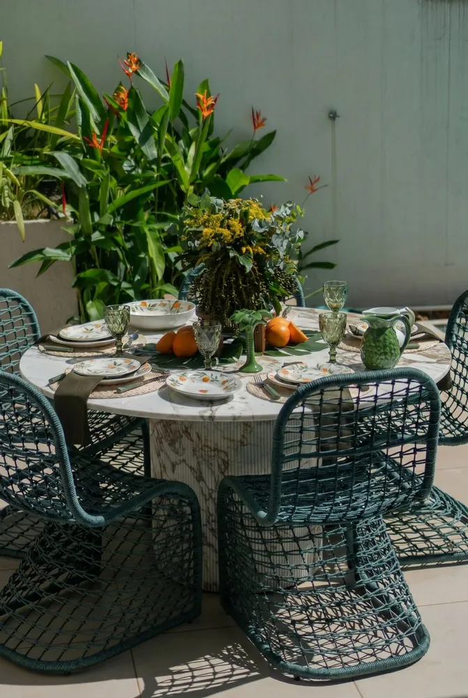 Tables de jardin - Table à manger - 150X150X75cm - Ocel - Marbre Calacatta Oro - STONE VALLEY