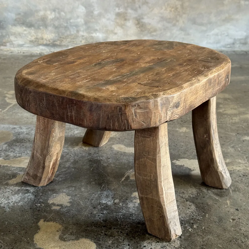 Tabourets - Petit stool, tabouret d'appoint en teck massif ovale pieds arqués - OFFICE OBJETS