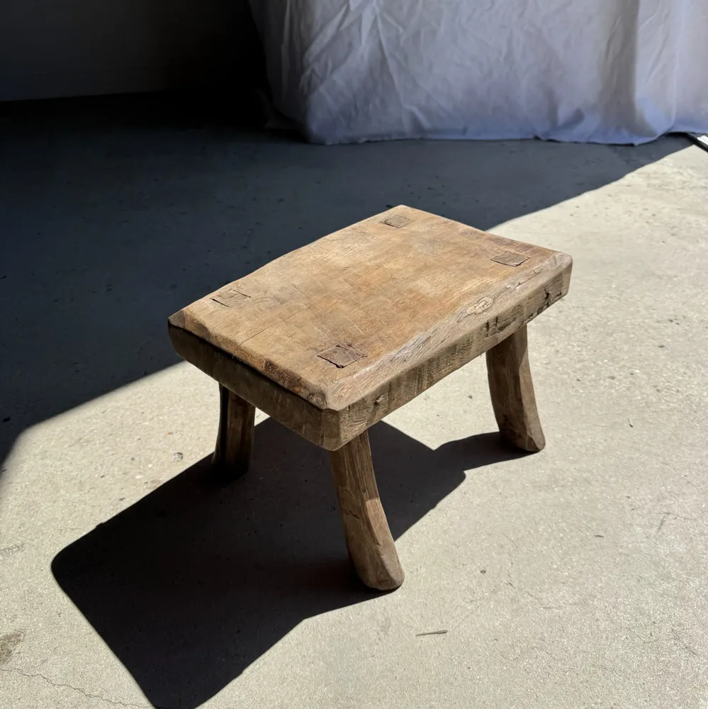 Stools - Small stool, rectangular wabi-sabi solid teak side stool - OFFICE OBJETS