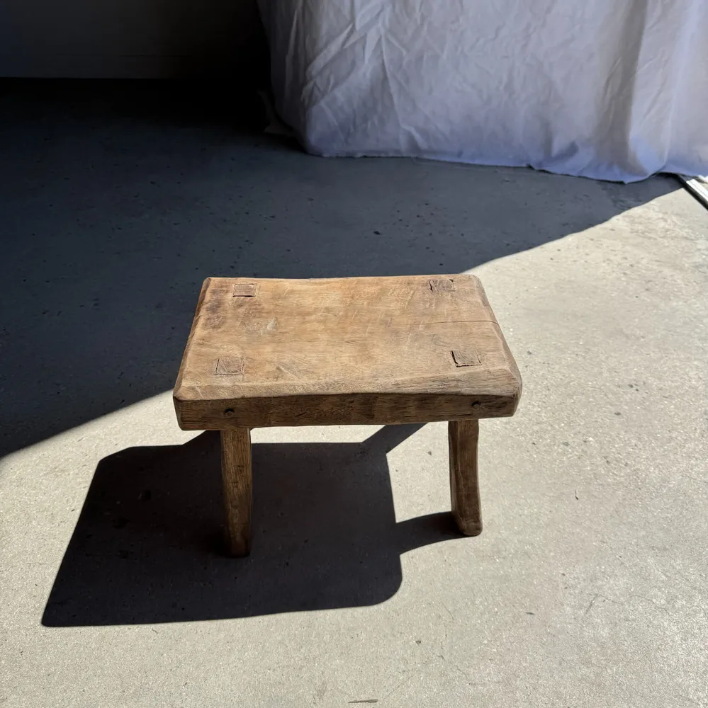 Stools - Small stool, rectangular wabi-sabi solid teak side stool - OFFICE OBJETS