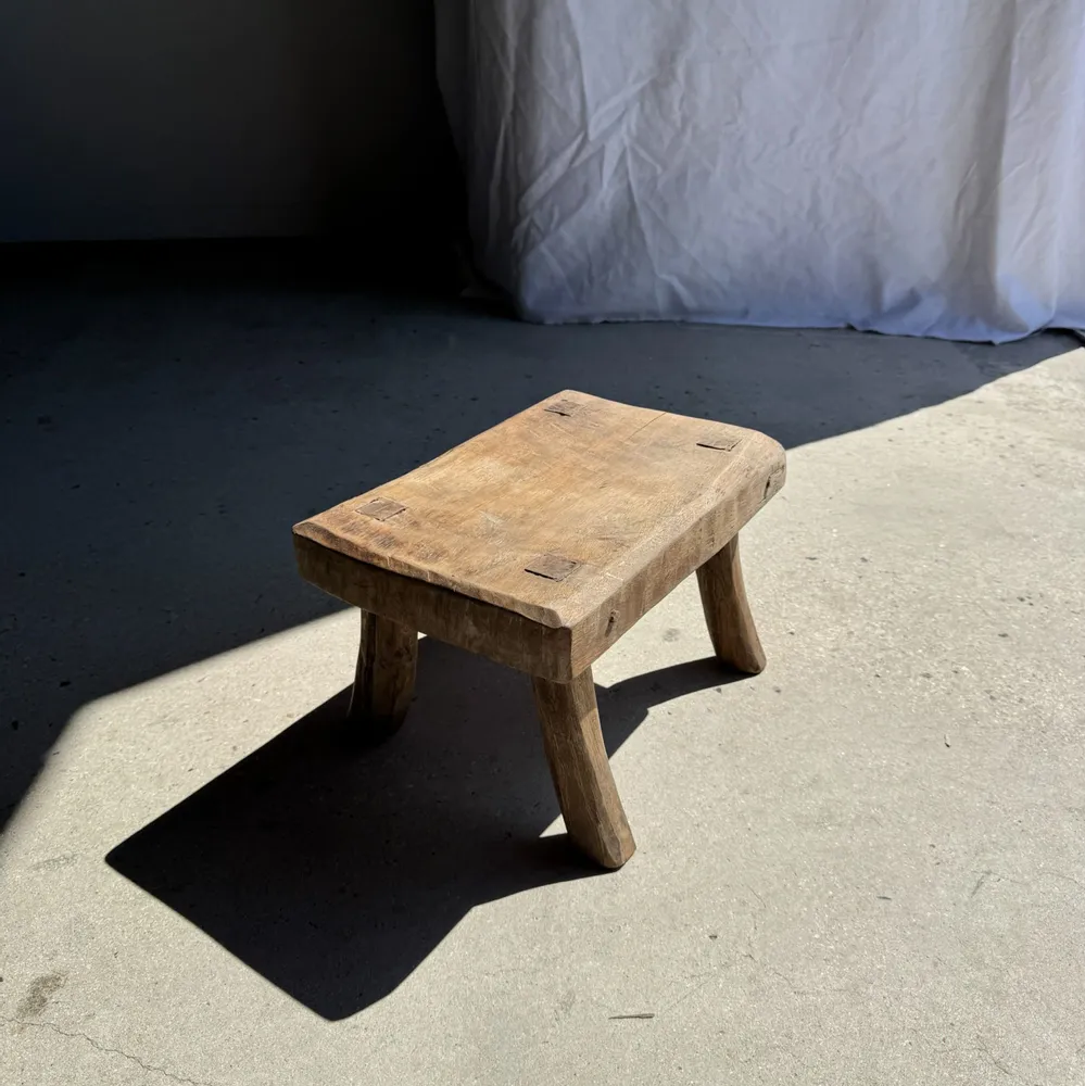 Stools - Small stool, rectangular wabi-sabi solid teak side stool - OFFICE OBJETS