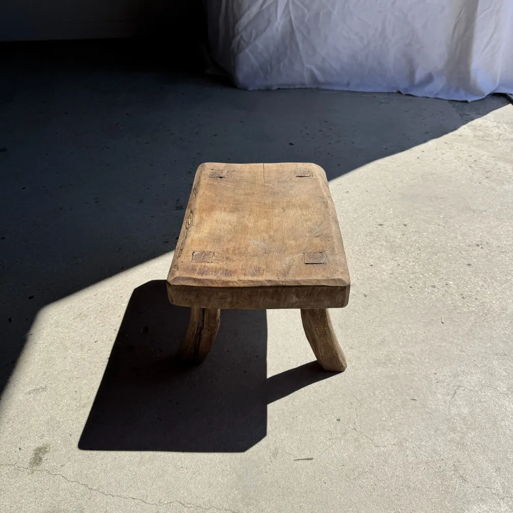 Stools - Small stool, rectangular wabi-sabi solid teak side stool - OFFICE OBJETS