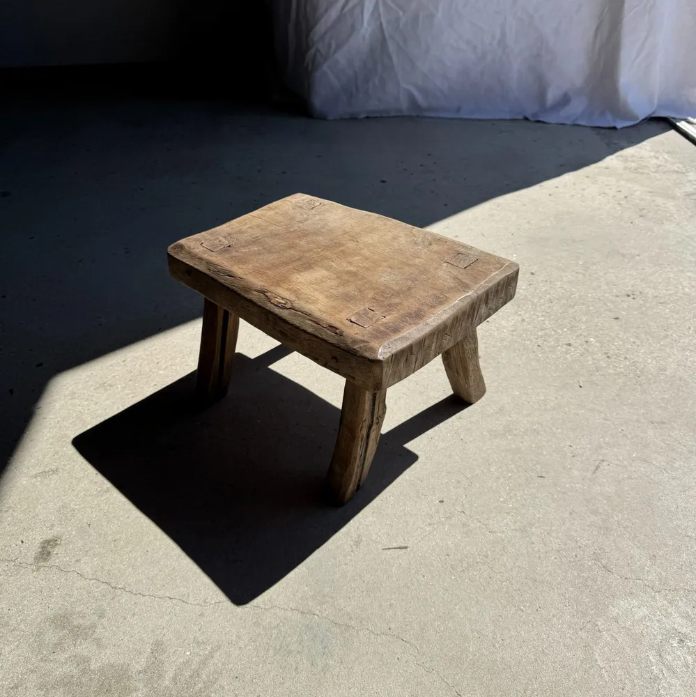 Stools - Small stool, rectangular wabi-sabi solid teak side stool - OFFICE OBJETS