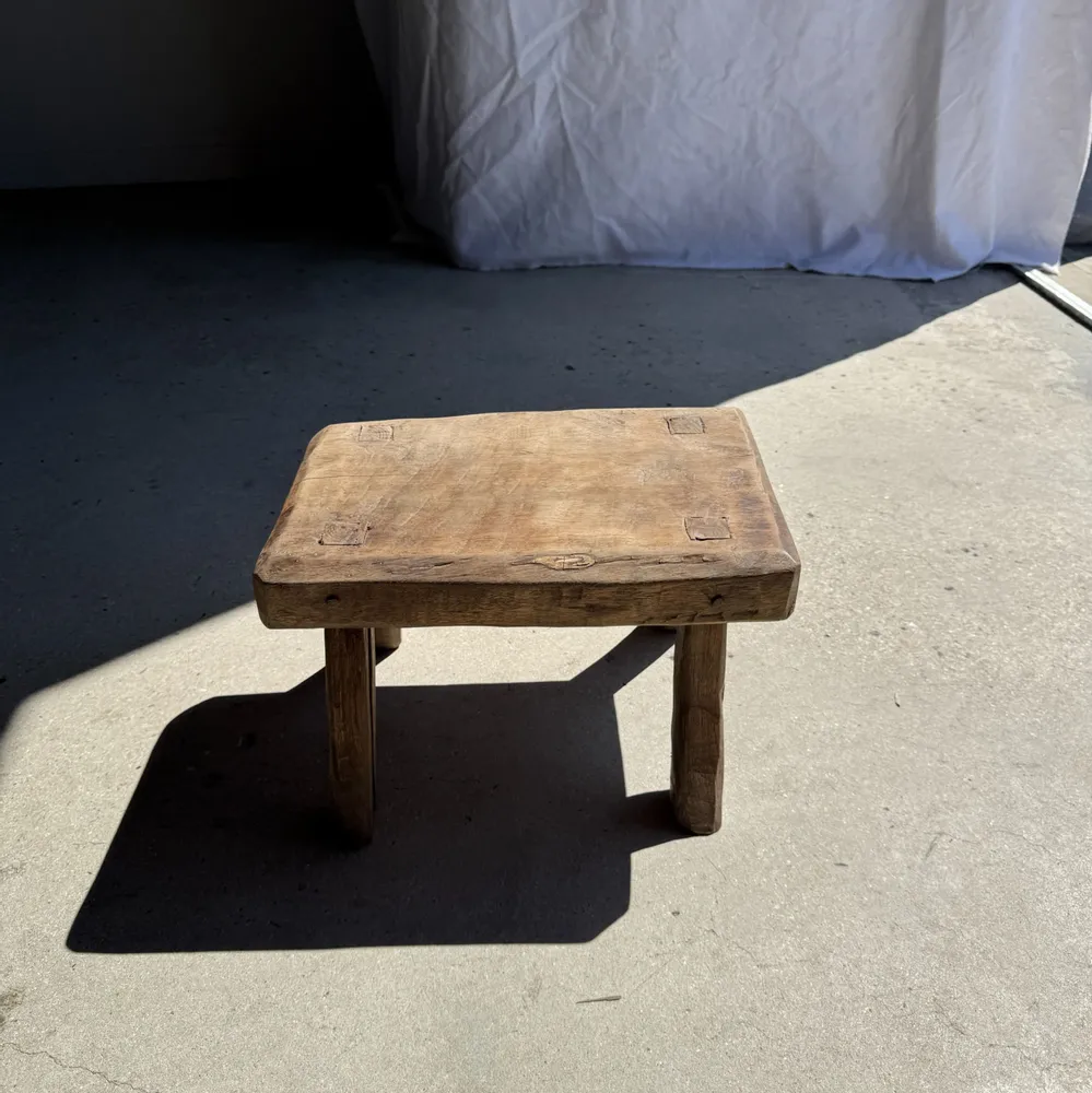 Stools - Small stool, rectangular wabi-sabi solid teak side stool - OFFICE OBJETS