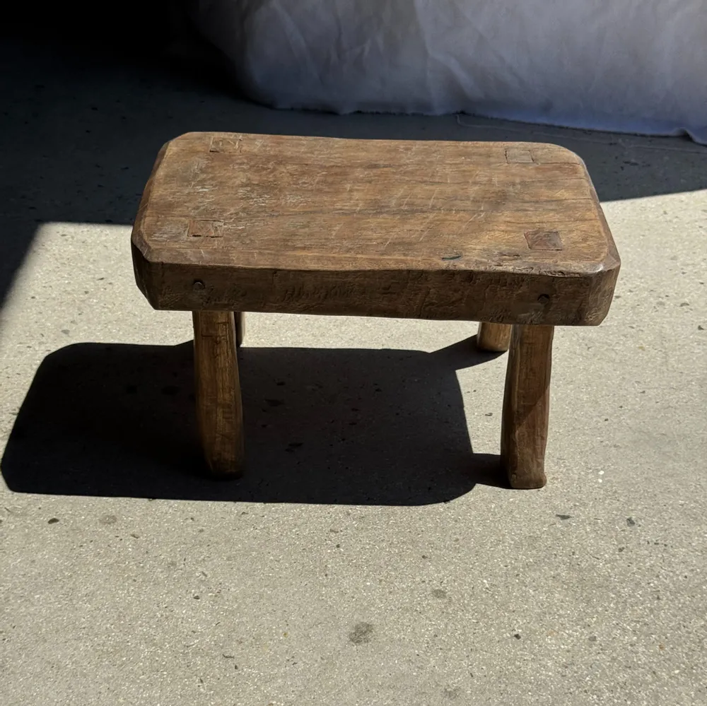 Stools - Small stool, rounded rectangular solid teak side stool - OFFICE OBJETS
