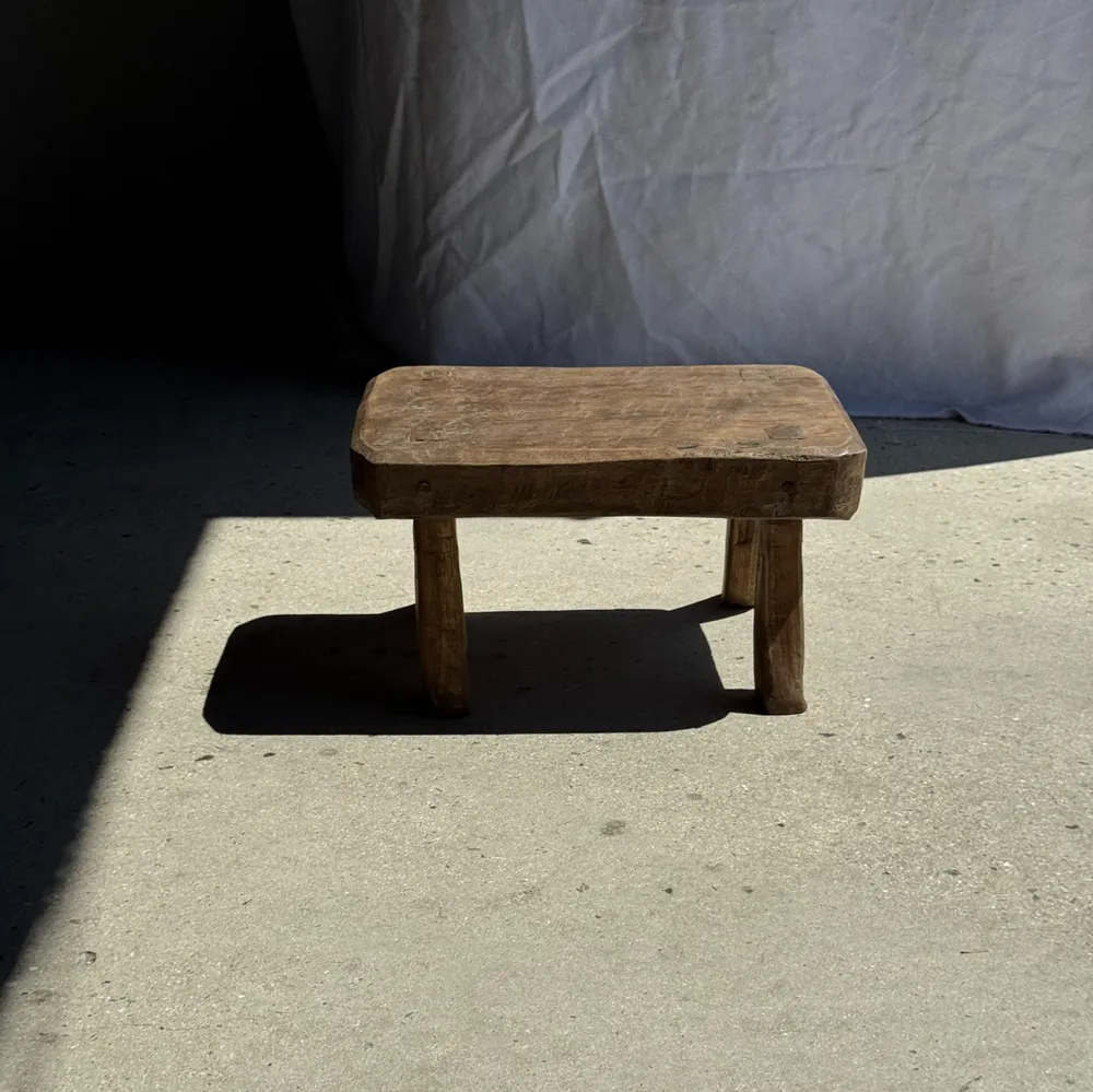 Stools - Small stool, rounded rectangular solid teak side stool - OFFICE OBJETS