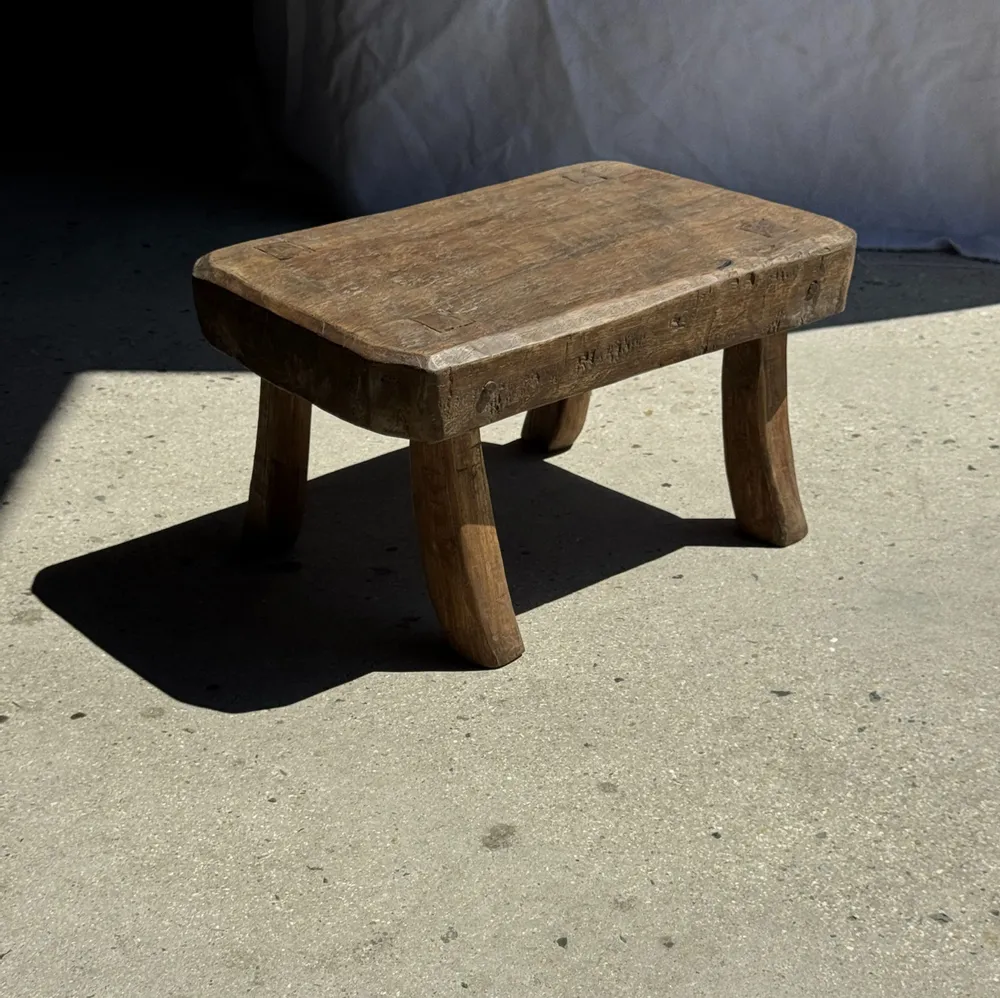 Stools - Small stool, rounded rectangular solid teak side stool - OFFICE OBJETS