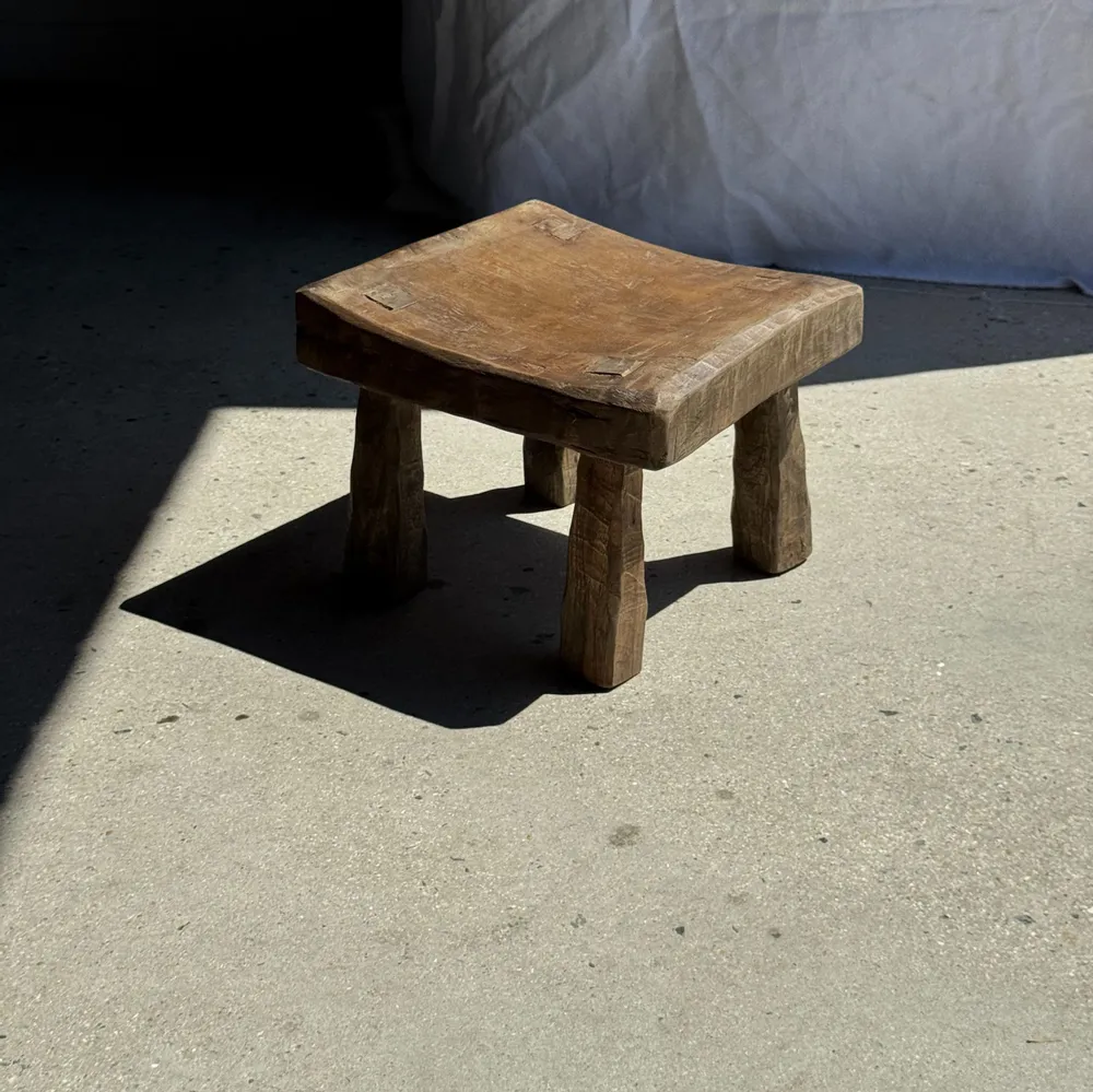 Stools - Small stool, square solid teak side stool with curved seat - OFFICE OBJETS
