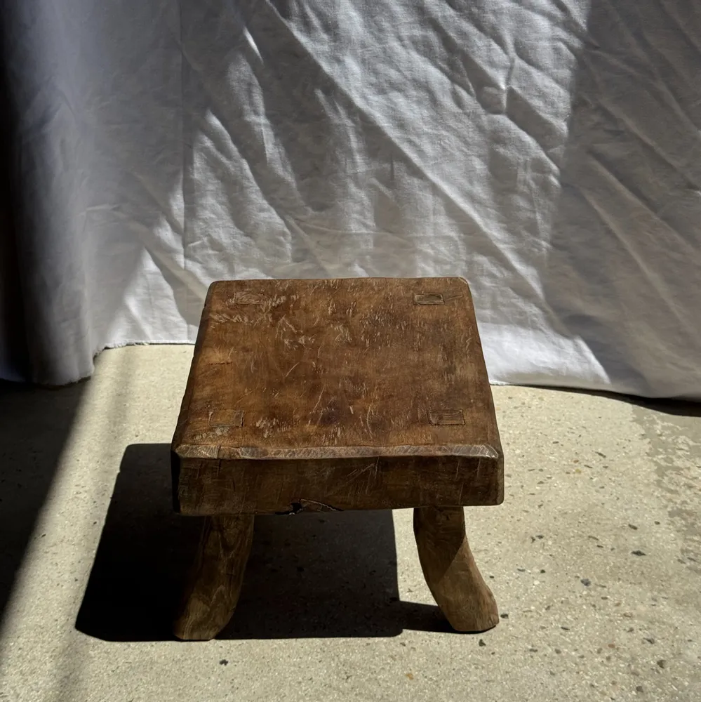 Stools - Small stool, rectangular wabi-sabi solid teak side stool - OFFICE OBJETS