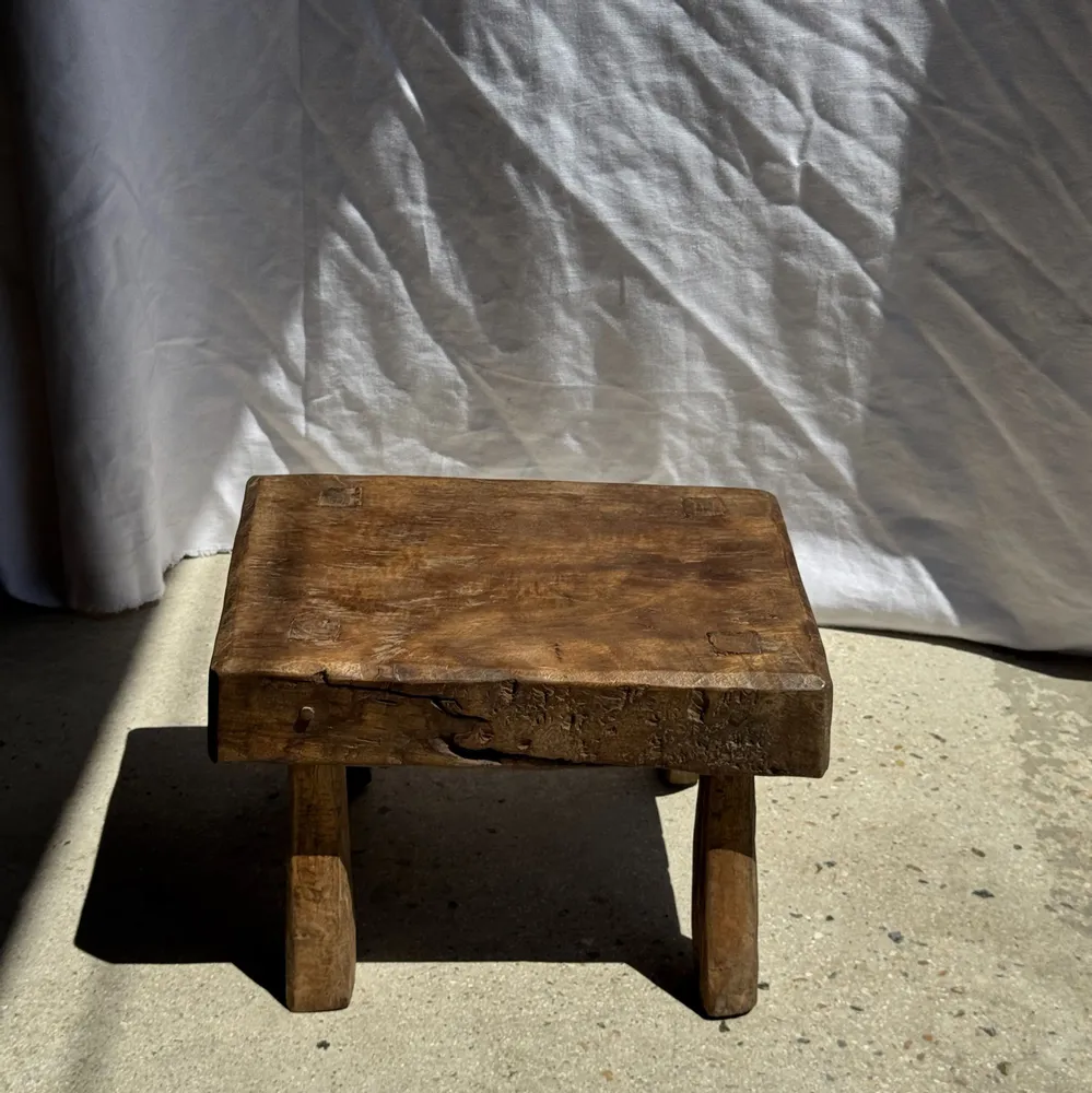 Stools - Small stool, rectangular wabi-sabi solid teak side stool - OFFICE OBJETS