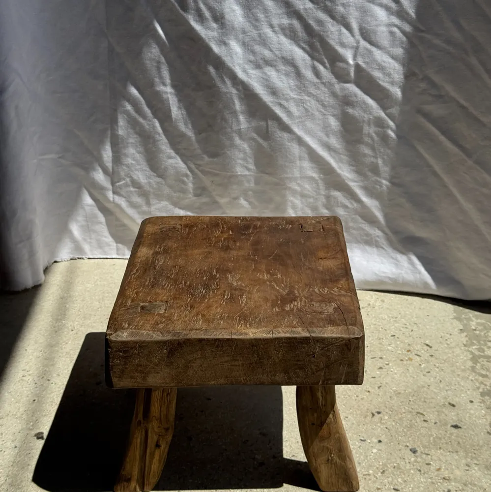 Stools - Small stool, rectangular wabi-sabi solid teak side stool - OFFICE OBJETS