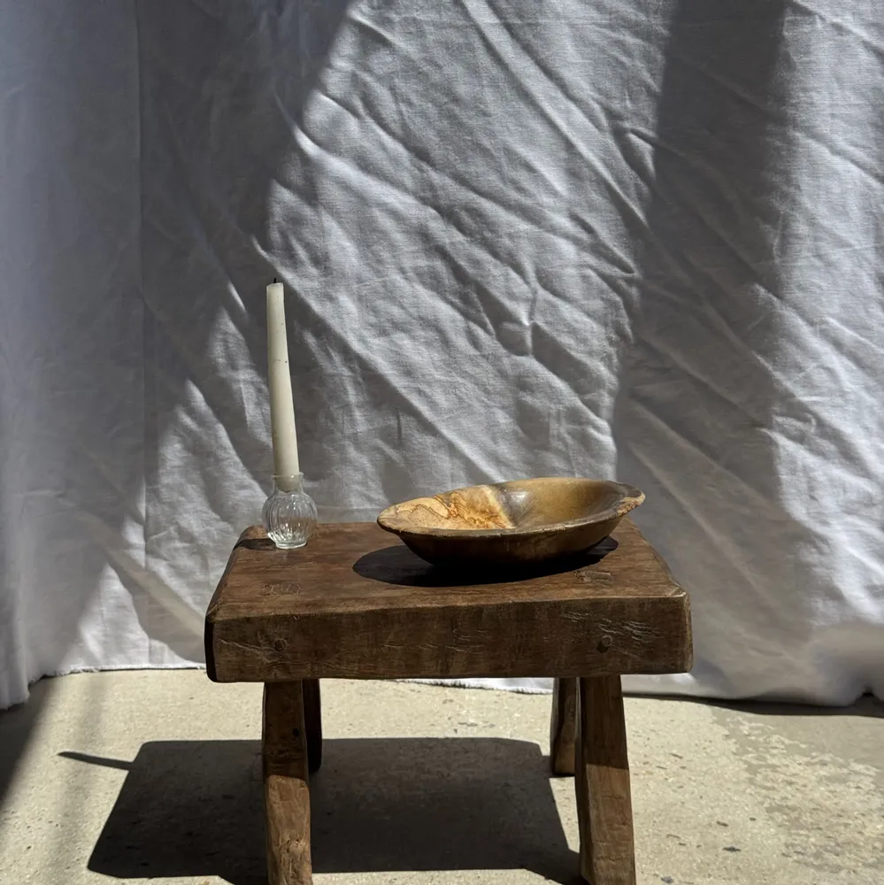 Stools - Small stool, rectangular wabi-sabi solid teak side stool - OFFICE OBJETS