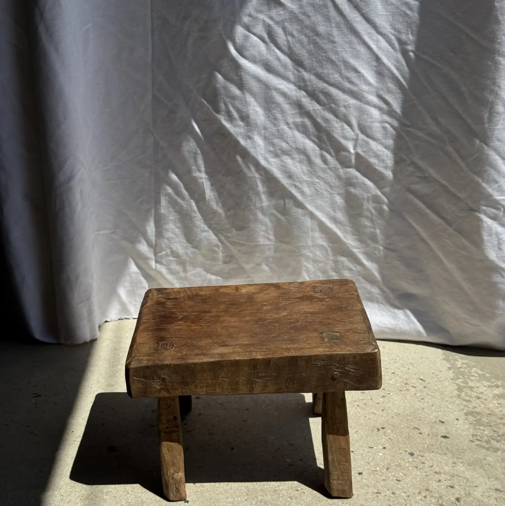 Stools - Small stool, rectangular wabi-sabi solid teak side stool - OFFICE OBJETS