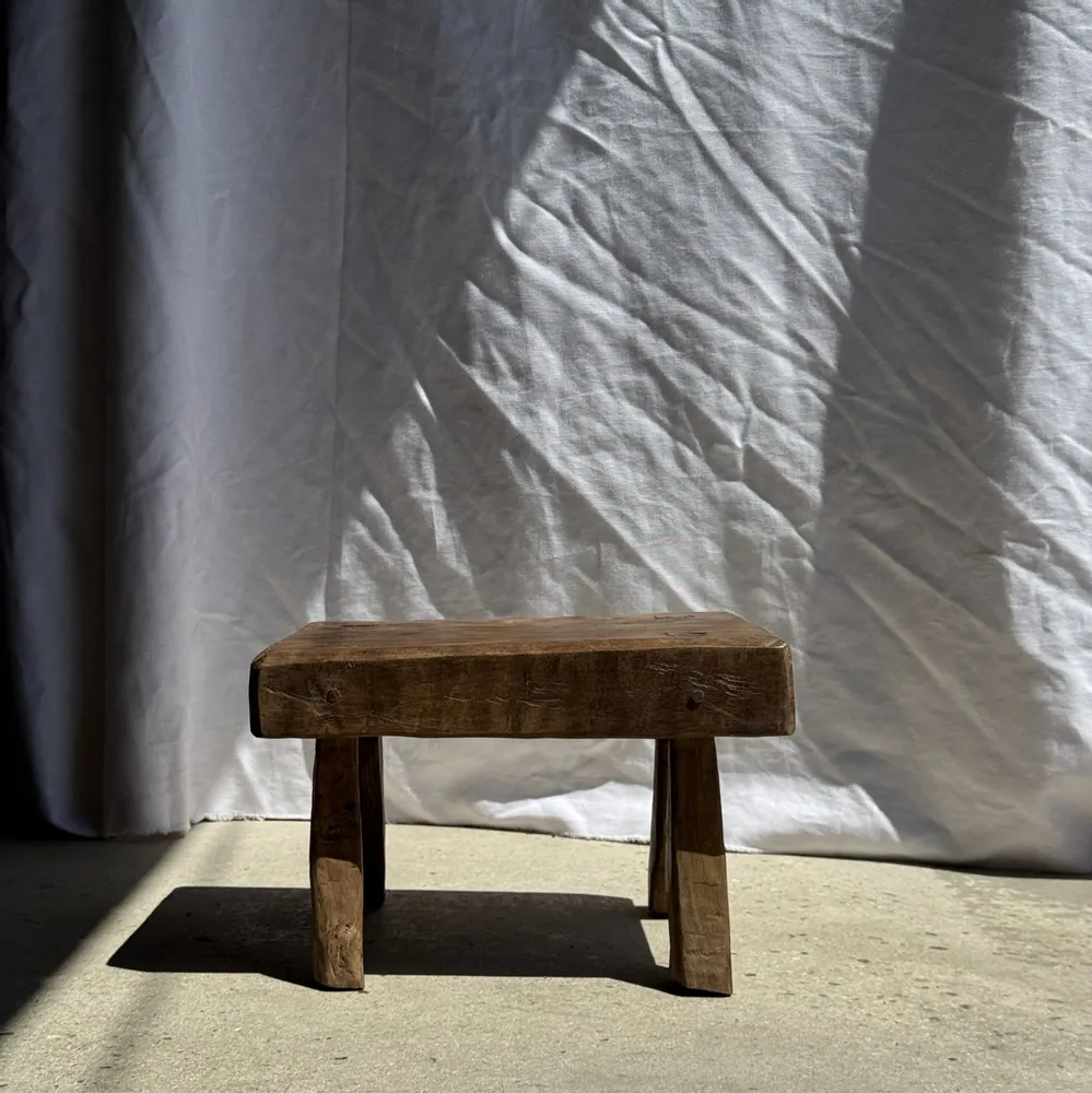 Stools - Small stool, rectangular wabi-sabi solid teak side stool - OFFICE OBJETS