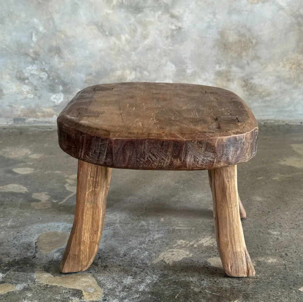 Tabourets - Petit stool, tabouret d'appoint en teck massif ovale assise bicolore - OFFICE OBJETS