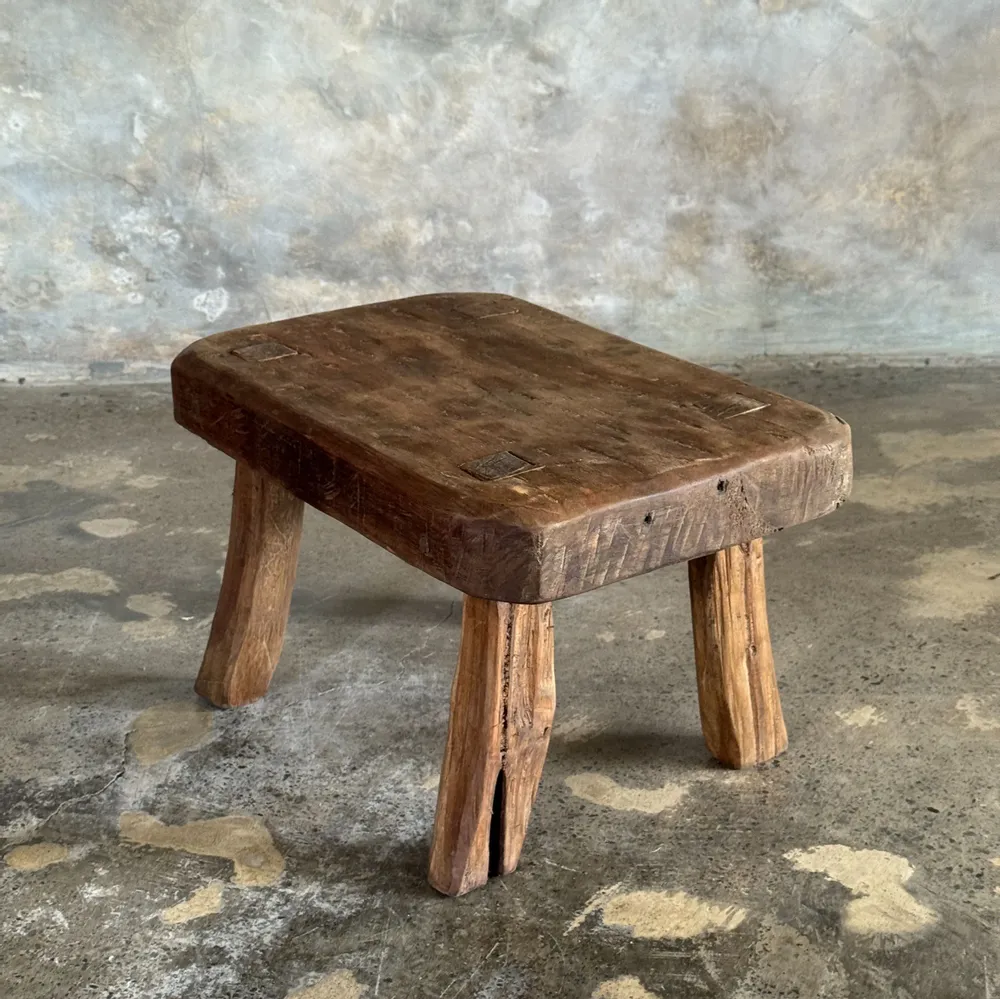 Tabourets - Petit stool, tabouret d'appoint en teck massif rectangulaire arrondi - OFFICE OBJETS