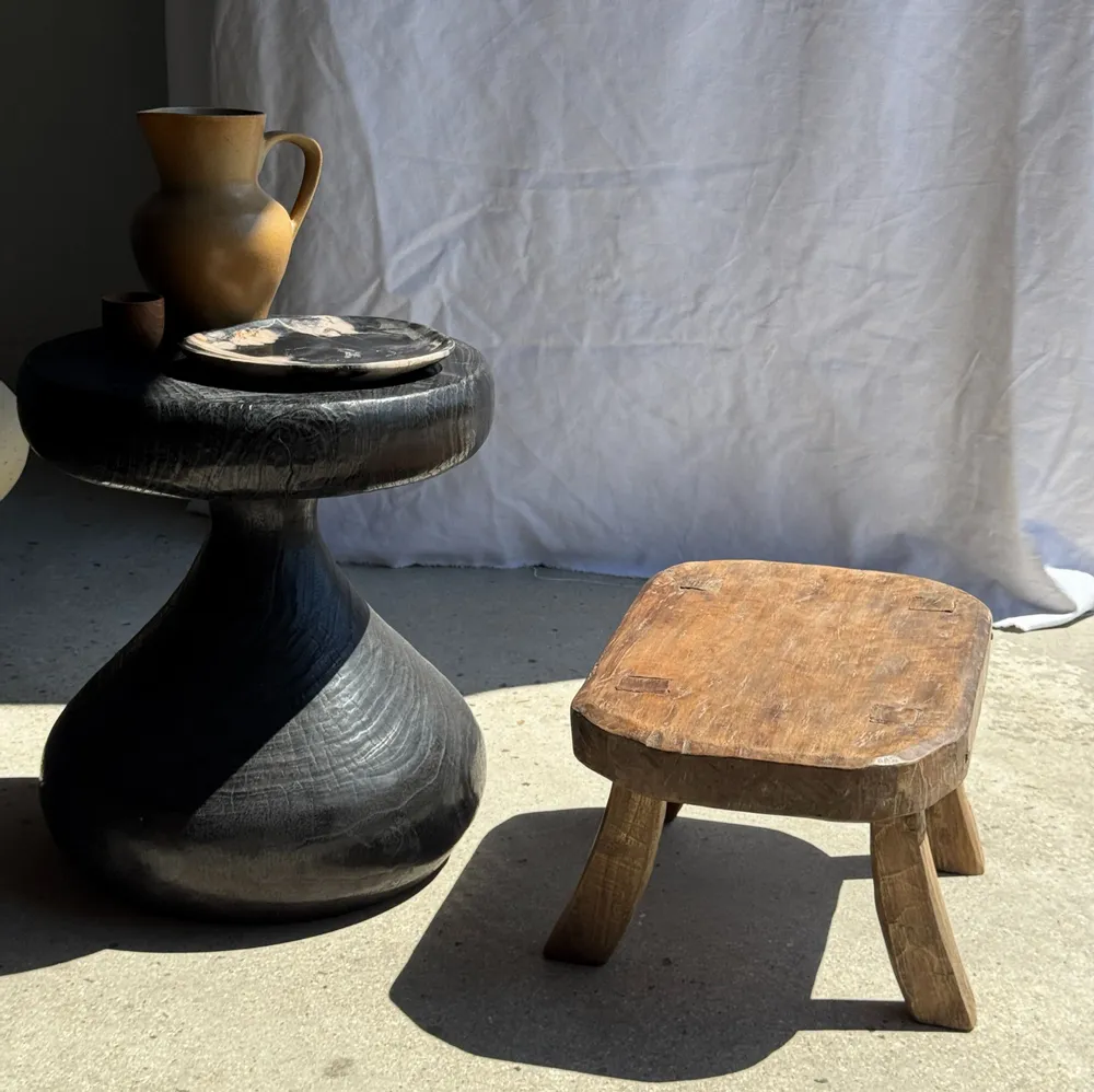 Tabourets - Petit stool, tabouret d'appoint en teck massif rectangulaire arrondi - OFFICE OBJETS