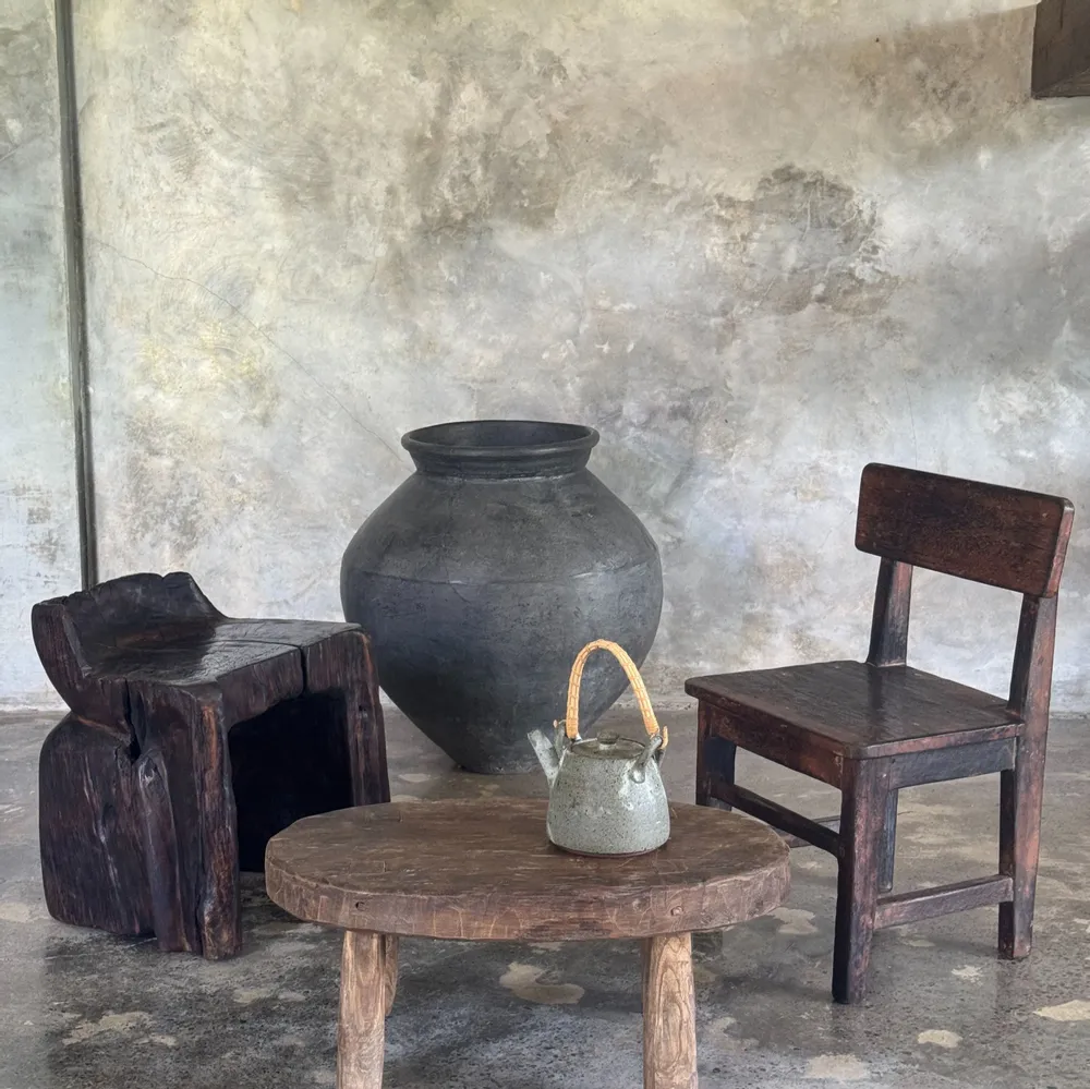 Tabourets - Petit stool ou petite table d'appoint ovale en teck massif wabi-sabi - OFFICE OBJETS