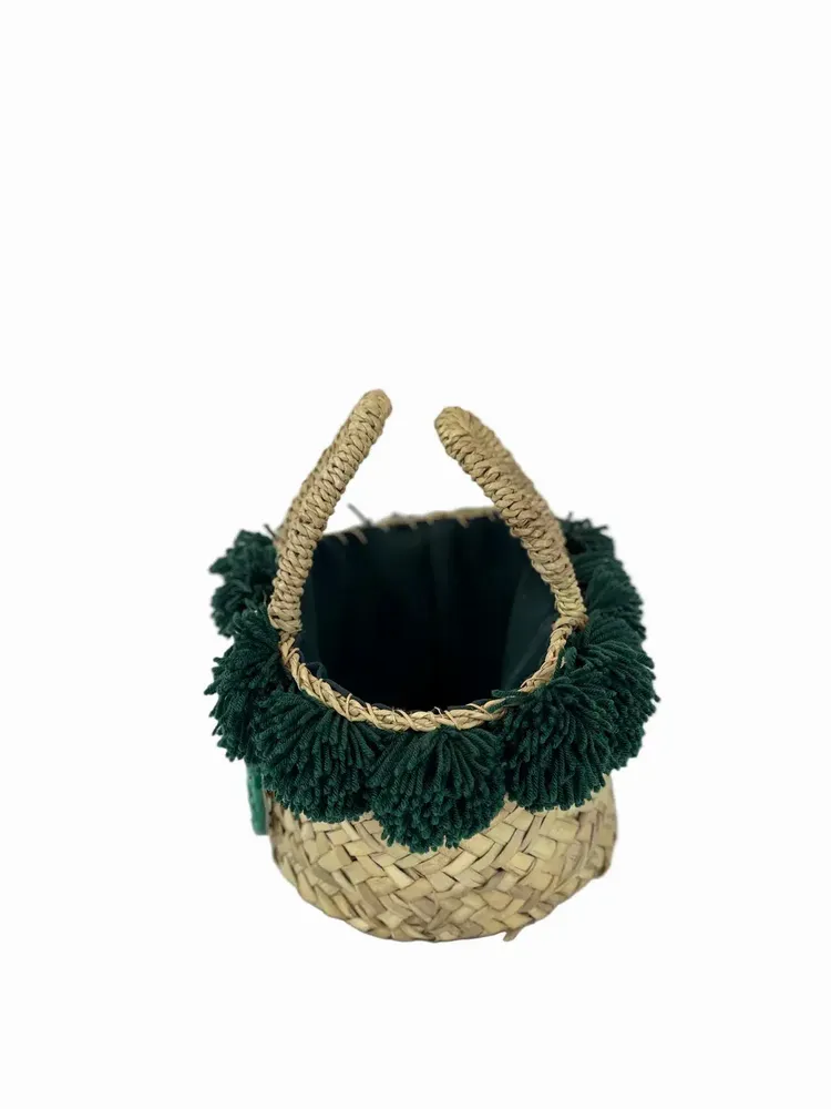Sacs et cabas - Panier avec roue en céramique et pompon vert foncé - DANIÉ
