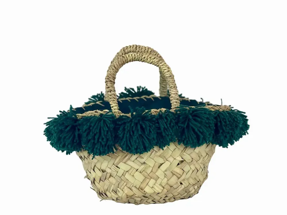 Sacs et cabas - Panier avec roue en céramique et pompon vert foncé - DANIÉ
