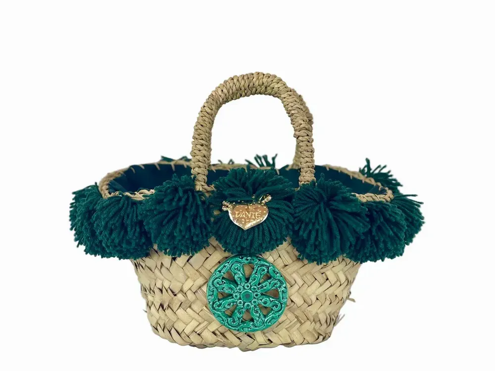 Sacs et cabas - Panier avec roue en céramique et pompon vert foncé - DANIÉ