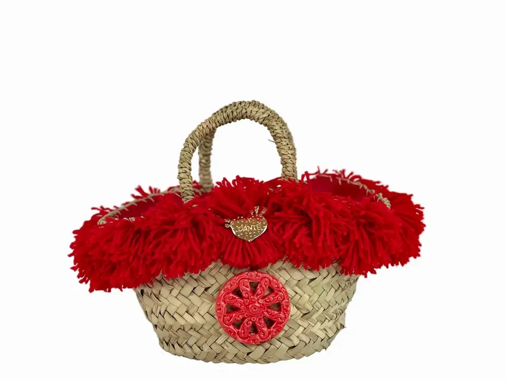 Sacs et cabas - Panier avec roue en céramique et pompon vert foncé - DANIÉ