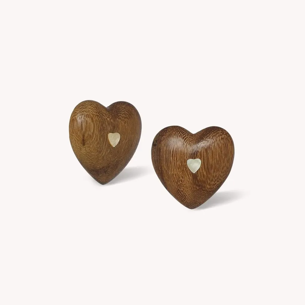 Bijoux - Boucles d'oreilles puces gros coeur bois de roblès - Wild Heart - NATURE BIJOUX