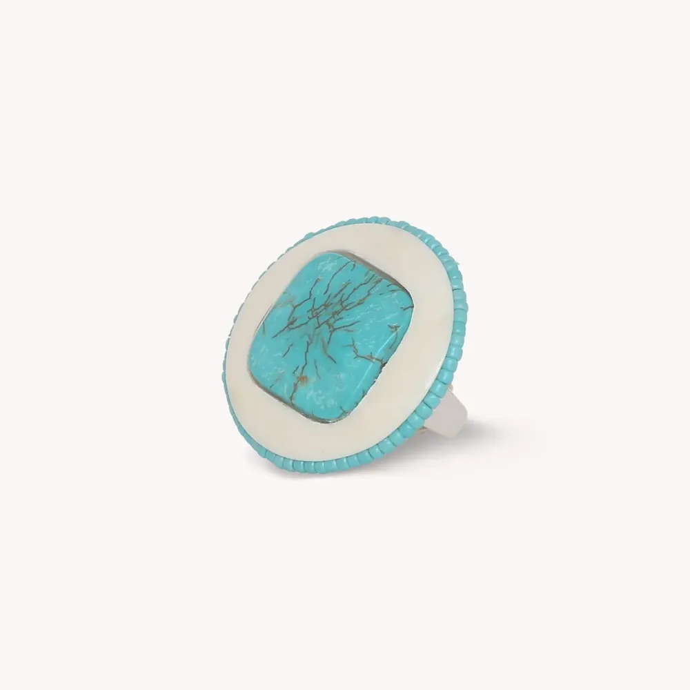 Bijoux - Bague ajustable ronde insert bleu - Manitoba - NATURE BIJOUX