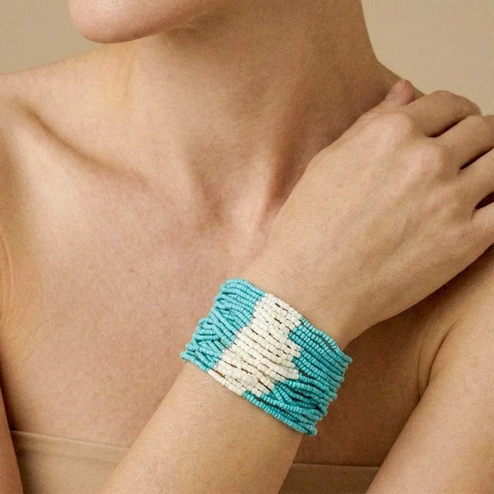 Bijoux - Bracelet ajustable multirangs blanc et bleu - Manitoba - NATURE BIJOUX