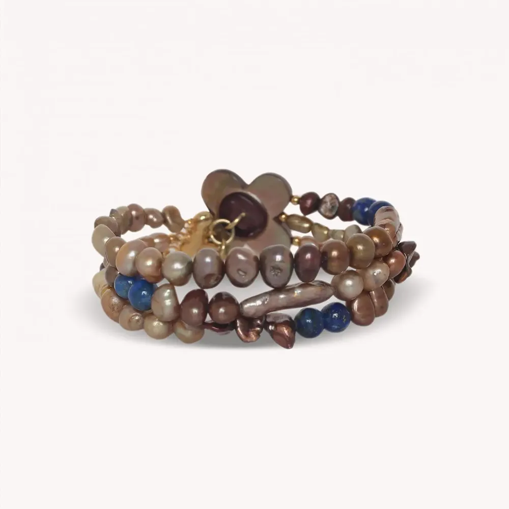 Bijoux - Bracelet 3 rangs fermoir nacre brune - Montmartre - NATURE BIJOUX