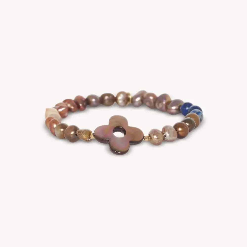 Bijoux - Bracelet extensible perles d'eau douce & nacre brune - Montmartre - NATURE BIJOUX