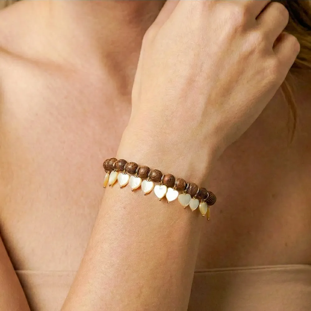Bijoux - Bracelet extensible multi coeur nacre dorée - Wild Heart - NATURE BIJOUX