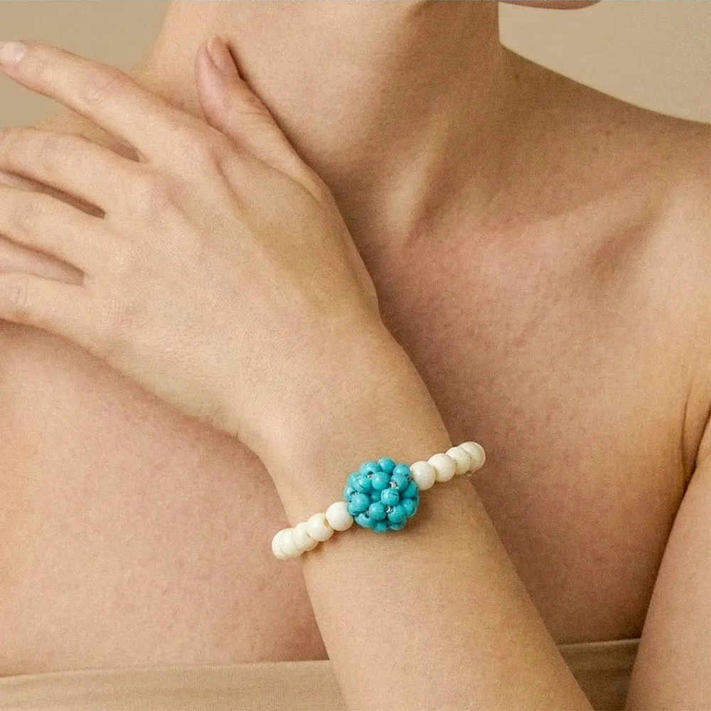 Bijoux - Bracelet extensible boule tissée bleue - Manitoba - NATURE BIJOUX